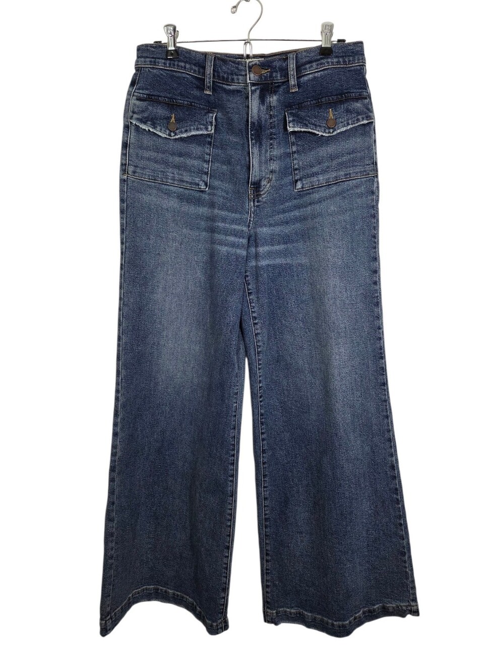 Oliver Logan Wide Leg Jeans Flap Pocket Distressed Boho Nautical Size 29